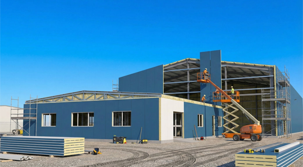 warehouse building sandwich panels instalation