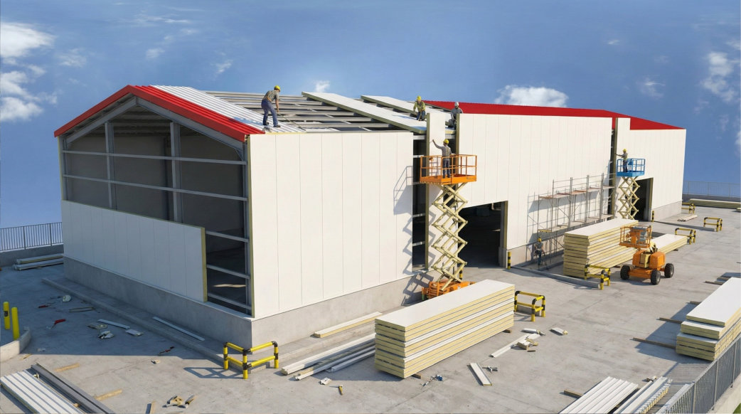 warehouse building with sandwich panels